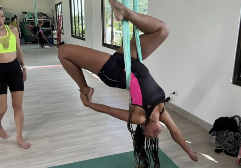 Retreat aerial yoga session